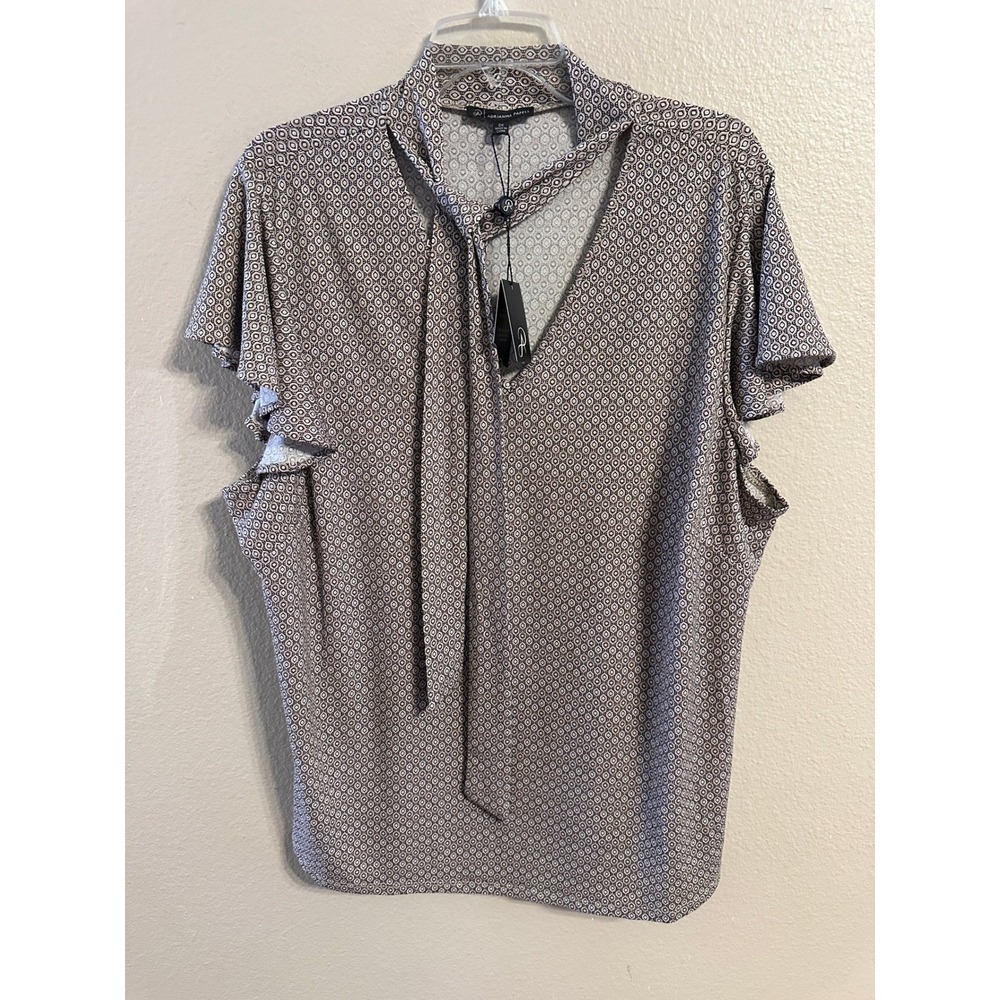 Adrianna Papell Womens 2X‎ Geometric Tie Neck Blouse Short Sleeve AD1S300458W